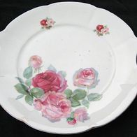 Omas Porzellan weiß & Rosen * Zierteller Kuchenplatte 27 cm * 30er Jahre