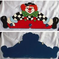 Echtholz Kinder-Wand-Garderobe Clown bunt lackiert mit 3 Kleider-Häken