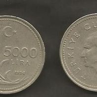 Münze Türkei: 5000 Lira 1994