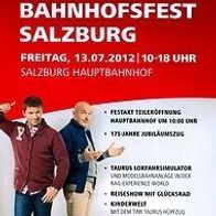 Flyer Bahnhofsfest Salzburg Hauptbahnhof 13. 7. 2012 Hbf Eisenbahn Bahnhof ÖBB