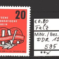 DDR 1957 Weltgewerkschaftskongress, Leipzig MiNr. 595 ungebraucht mit Falz -1-