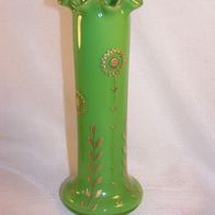 Alte, massive, mundgeblasene, handbemalte Glas-Vase mit Abrissglas