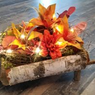 Schöne Holz Schubkarre mit Blumen und Beleuchtung NEU Lichterkette Dekor