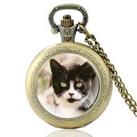 DHU-10 Taschenuhr, Halskette mit Uhr, Umhänge Uhr, mit Katze, Cat, Damenuhr Unisex