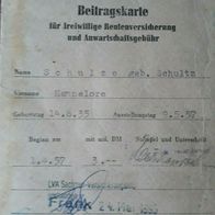 alte FDGB Beitragskarte DDR - Dokument aus Syrau / Plauen / Vogtland aus 1957