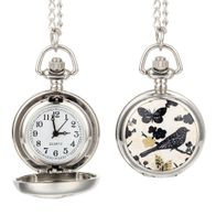 Taschenuhr, MHU-24 Halskette mit Uhr, Umhänge Uhr, Vogel, Damenuhr Silber fbg.
