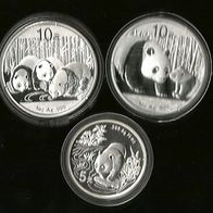 7 Münzen aus China - 5 + 10 Yuan - PANDA - UNC