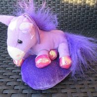 NEU Plüsch Pferd auf Plüsch Herz Kissen lila Glitzer Pony Tier Schmuse pink weiß