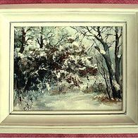 Der Schnee im Wald , Öl auf Leinwand - incl. weißer Rahmen ca. 30 x 25 cm