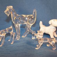 3 Murano Glas Hund-Figuren + eine Porzellan Hund-Figur
