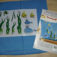 Kissen Bezug blau mit Bügelbildern Motiv Fische Deko DIY NEU