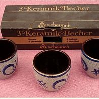 3 Keramik-Becher , Trinkbecher mit Muster , Keramik hält Getränke länger kühl