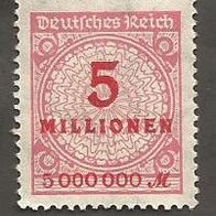 Briefmarke Deutsches Reich 1923 - 5 Millionen Mark - Michel Nr. 317 A - ungestempelt
