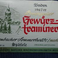 altes Flaschenetikett von 1967, Breisgauer Gewürztraminer