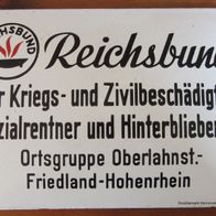 Emailschild Schild Emaille Emaile Emallie Reichsbund Militaria Oberlahnstein wk
