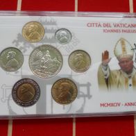 Vatikan 1994 Kursmünzsatz mit 1000 Lire Silber in Kassette