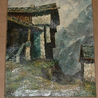 Alpen - Stück Öl auf Leinwand Berghof Berge signiert