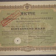 Lot 100 x Thüringer Wollgarnspinnerei Aktiengesellschaft 1920 1000 Mark