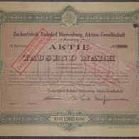Lot 100 x Zuckerfabrik Bahnhof Marienburg, Aktien-Gesellschaft 1923 1000 Mark