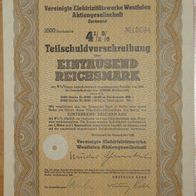 Lot 100 x Vereinigte Elektrizitätswerke Westfalen AG 4,5 % Anleihe 1940 1000 RM