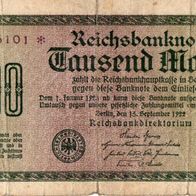 alte Reichsbanknote "Tausend Mark" von 1922 aus Berlin !!!!