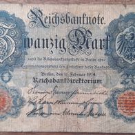 alte Reichsbanknote "Zwanzig Mark" von 1914 aus Berlin !!!! Gut !