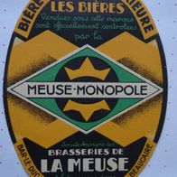 älteres Bier-Etikett: - Brasseries de la Meuse, Bar-le-Duc, Frankreich, bis 1966
