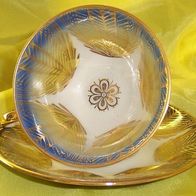 Mokkatasse Sammeltasse Bavaria Elfenbein Porzellan 2-tlg. Gold Dekor mit blauem Rand
