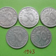 Deutschland BRD Deutsches Reich 1943 50 Pfennig Komplett