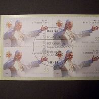 Bund 2599 ESST Viererblock 4-er Block Pabst Benedikt XVI 2007 gestempelt