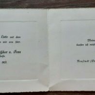 uralte Verlobungskarte Gerstungen / Neustadt (Orla) / Dokument von 1921 ! TOP !