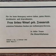 uralte Sterbekarte aus Döbeln / Dokument von 1952 ! TOP !