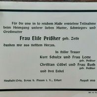 alte Sterbekarte aus Erfurt/ Neustadt/ Syrau/ Plauen / Dokument von 1950 ! Top !