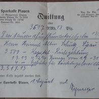 uralte Quittung der Sparkasse aus Plauen / Vogtland aus 1942 (2. WK) TOP !