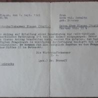 uraltes Gewerbeantrags - Dokument aus Plauen/ Syrau / Vogtland aus 1945 (2. WK) !