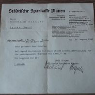 uralte Löschungsbewilligung Hypothek der Sparkasse Plauen / Vogtland aus 1942 (2. WK)