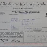 uralte Prämien Rechnung / Feuerversicherung Zwickau / Sachsen aus 1936 ! TOP