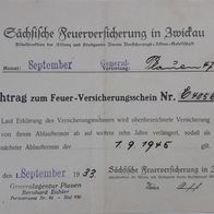 uralter Feuerversicherungsschein Zwickau / Sachsen aus 1933 ! TOP