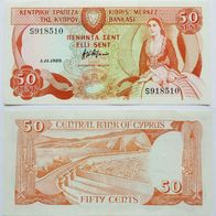 Cyprus, Zypern 50 Cents 1989 - Pick.52