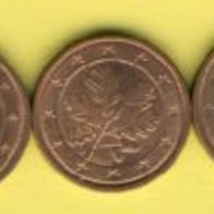 Deutschland 2 Cent alle aus 2003 kompl. A, D, F, G, J.