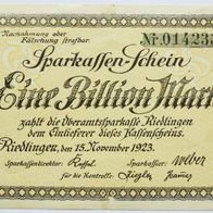 Riedlingen 1 Billion Mark 1923 - Sparkassen Schein