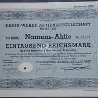 Lot 100 x Phrix-Werke Aktiengesellschaft Namensaktien 1941 1000 RM