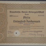 Lot 100 x Braunkohle-Benzin Aktiengesellschaft Namensaktie 1936 1000 RM