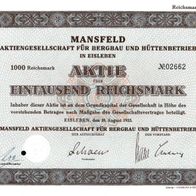 Lot 100 x Mansfeld Aktiengesellschaft für Bergbau und Hüttenbetrieb 1933 1000 RM