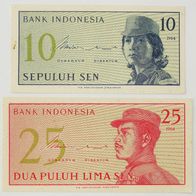 Indonesien 10 + 25 Sen 1964 - Kassenfrisch / Unc