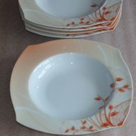 1 x Tirschenreuth, Suppenteller 21,5 cm, ocker-orange, viereckig, Zweig-Dekor