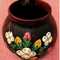 Blumen-Vase aus Glas - Blumenmotiv handbemalt - ca. 14 cm lang - 15,5 cm Durchmesser