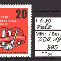DDR 1957 Weltgewerkschaftskongress, Leipzig MiNr. 595 ungebraucht mit Falz -2-