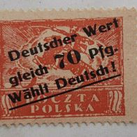 uralte Briefmarke aus d. polnischen Besatzungszone des Deutschen Reiches v. 1945