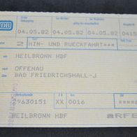 Fahrschein DB Deutsche Bundesbahn Heilbronn Hbf - Offenau von 1982
